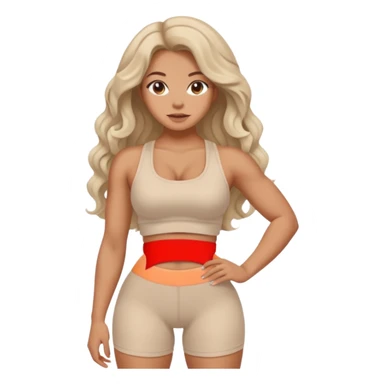 Create dream body girl with big glute and small waist and wavy curl long hair with pastel beige gym clothes  sticker