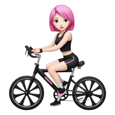 Bicycles Ergonomic bicycle of gym: seated white woman with hair black clothes pink sticker