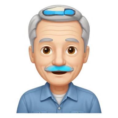 Old man with gray hair and mustache and working shirt. happy optimistic expression sticker