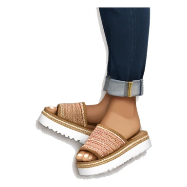 Camel color, very chunky platform, slip-on UGG slippers. Very thin red and white woven zig-zag trim line detail on the cuff sticker