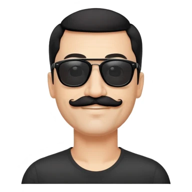 đàn ông 50 tuổi, da trắng, có râu ria đen. đeo kính đen, tóc đen ngắn, cười mỉm sticker