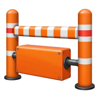 Flat emoji-style icon of a boom barrier.
Orange control box.
Red and white striped barrier arm coming out of the box.
Box is solid orange only, arm is red-white only.
NOT gates, NOT fence, NOT fully red-white barrier. sticker