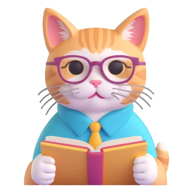 A cat with glasses reading a book, pastel colors, soft lighting, cozy atmosphere sticker