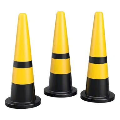 Two conical traffic bollards with a caution tape stretched between them, marking a restricted or blocked area sticker