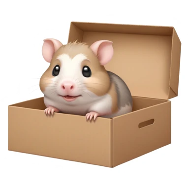  A very cute gery young happy Dutch pig hamster with one's head tilted to one side poked its paws out of the cardboard big box and placed them on top of it sticker