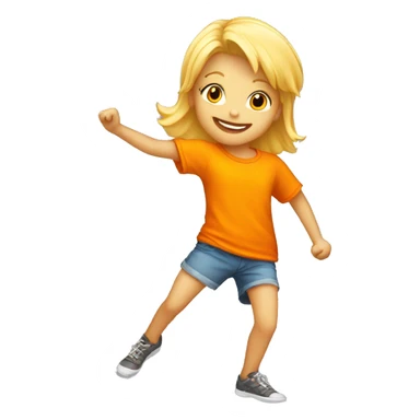 blonde kid dance with orange t shirt  sticker