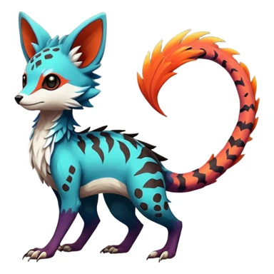 Rare realistic exotic edgy epic pretty beautiful handsome gorgeous aesthetic colorful vibrant Vernid-Trico-species-Fakemon-creature by LiLaiRa, 4 legs, 1 tail, random markings, (full body) sticker