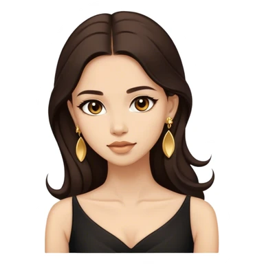 Beautiful woman,cute, long dark brown hair in dark dress with gold earrings sticker