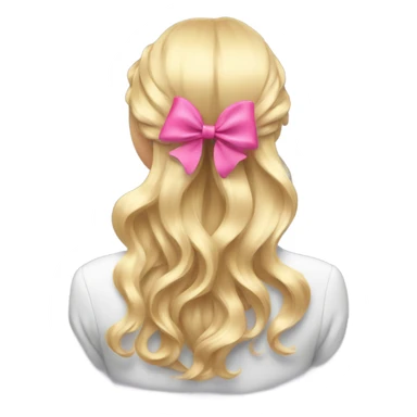 blonde open hair from behind with a pink bow sticker
