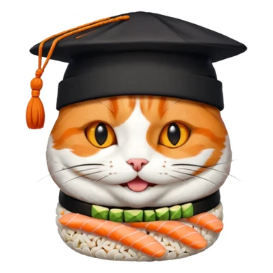 happy cat wearing a hat made out of sushi pieces sticker