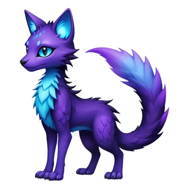 Kawaii dark black and blue and purple edgy fantasy ethereal feline-vernid-sergal-fursona animal creature with a tufted tail full body sticker