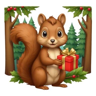 squirrel with a wrapped gift in one paw sticker