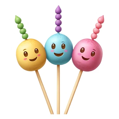 Dango Cinematic Realistic Dango Dessert Emoji, depicted as a skewer holding three colorful rice dumpling balls in different hues, rendered with delicate textures and soft, inviting lighting. sticker