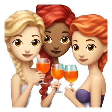 Three beautiful mermaids (one blond, one brown and one red hair) drinking aperol sticker