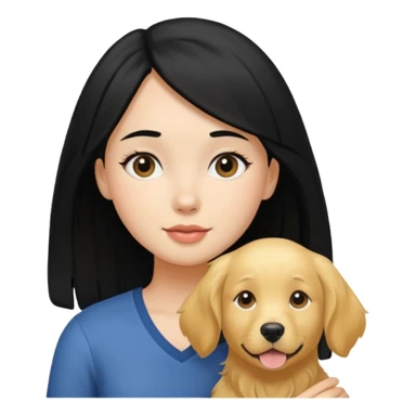 Girl with black hair with golden retriever  sticker