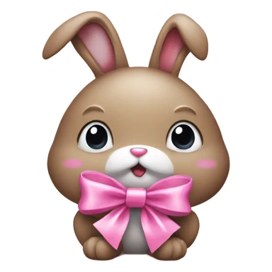 Bunny with pink ribbon eating candy sticker