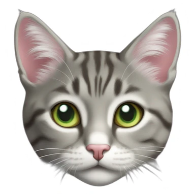 Tabby gray cat with white mouth and white fur above nose and pink nose and light green eyes sticker