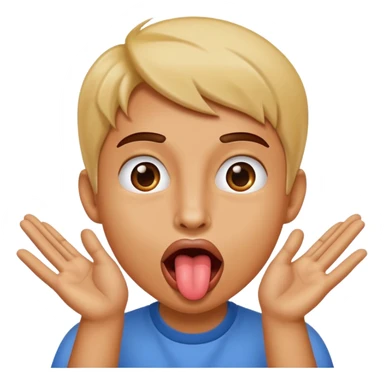 Sticking tongue out with hands gliding through sticker