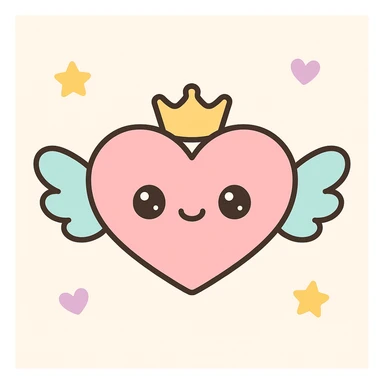 heart with wings and a crown, kawaii style sticker