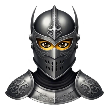 A masked man knight with intricate black engravings on his steel helmet, eyes glowing with fury sticker