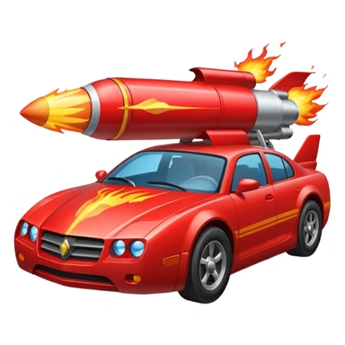 car with a rocket engine on the trunk with fire coming out of it sticker