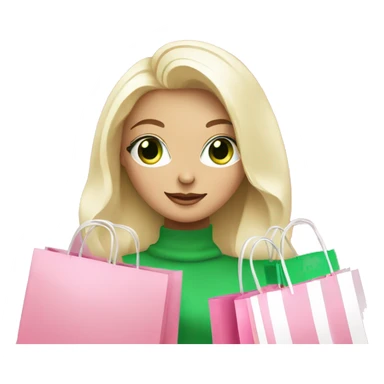 cute platinum blonde with green eyes surrounded by pink shopping bags sticker