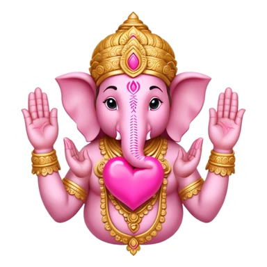 hindu god ganesh with his hands together forming a heart shape with a pink heart in the middle of his hands sticker