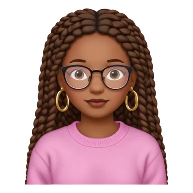 cute  black adult girl with glasses and braids that are long which are brown, and some blush on her cheeks , in a pink sweater and some gold hoop earings . sticker