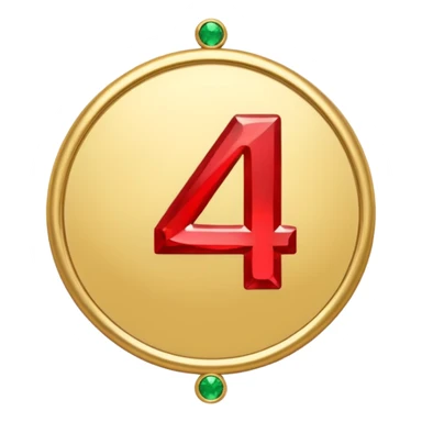 Make a round badge for a paid subscription out of gold with red emeralds and the number 4. sticker