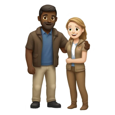  White woman with brown hair hugs Indian man with light brown skin at the airport  sticker