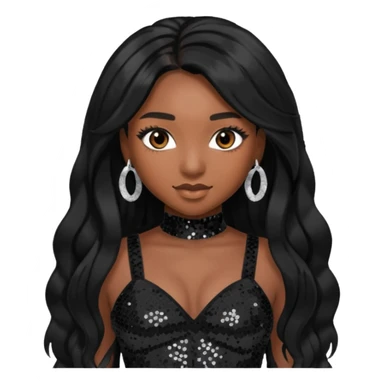 Normani from Fifth Harmony with long black hair, black sequin outfit sticker