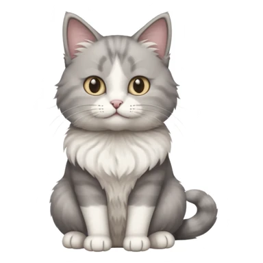 a realistic looking very fluffy grey and white cat sitting up straight sticker