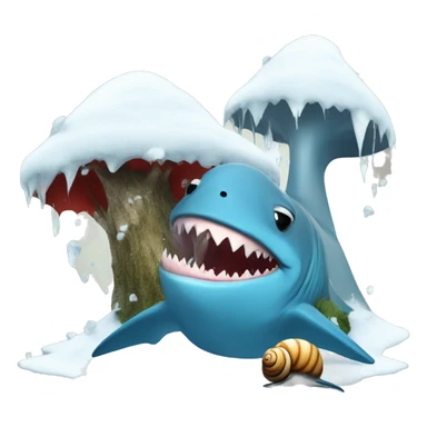 a snail beating a gangster shark in a snow with tree sticker