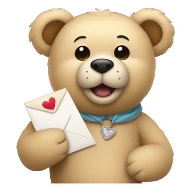 beige teddy bear teddy with an envelope and a heart in his hands sticker