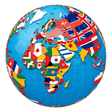 World globe covered with many small country flags from around the world sticker