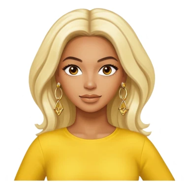 Beyonce brown eyes, long platinum blonde hair, yellow outfit with earrings sticker