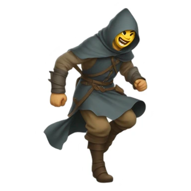 medieval saboteur laughing and escaping, hooded sticker