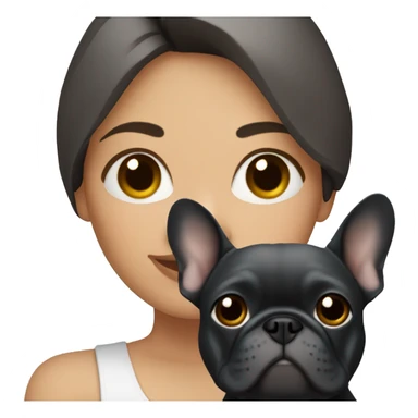 brunette woman holding dark grey French bulldog  sticker