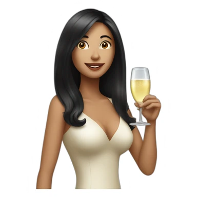 Funny woman with black long hair drinks champagne sticker