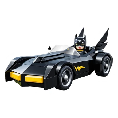  aerodynamic opulent dark knight futuristic concept Catwoman Batgirlmobile loosely based on 1977 Mustang roadster racing Lego (flat long straight faceted mechanical body) winged stealthy street hot rod  sticker