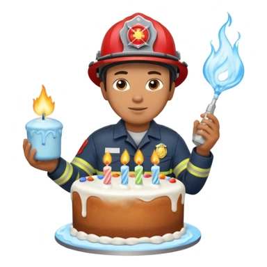 A firefighter extinguishing a party sticker