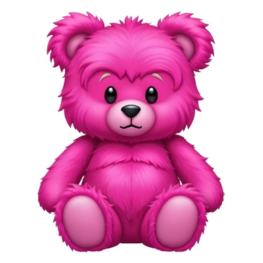 Realistic isolated big full length fluffy hot pink long fuzzy hair valentines Day stuffed Teddy Bear sitting up mood devil  sticker