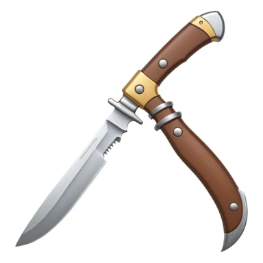 minimalist emoji-style crysknife, curved worm tooth blade, metallic gleam, fine cracks, leather-wrapped handle, warm light, bold and sharp sticker