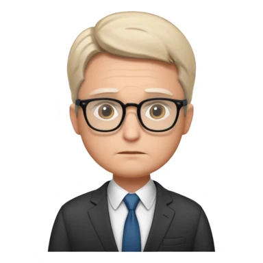 Illustrate Gus in a business suit with glasses, hands folded & serious gaze. sticker