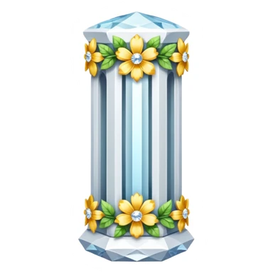 generate beautiful white crystal pillar intricate front view more beautiful with flowers wrapping around the pillar make the pillar made of diamond sticker