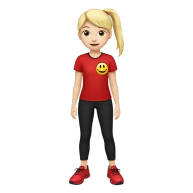 A smiley yellow emoji (like 😊) with a ponytail, red shirt, big breasts, black pants, ass and red shoes sticker