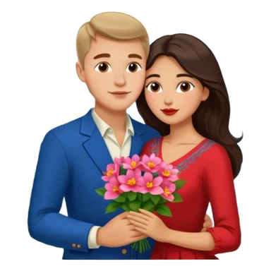 Kissing Couple traveling in Montenegro russian man and elegant  Latina girl delicate flowers and mountains in the background  sticker