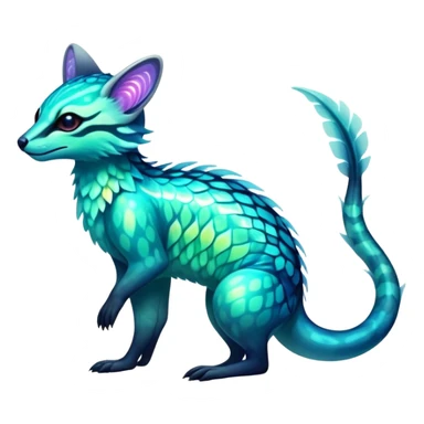Exotic futuristic bioluminescent translucent transparent lush warm-colored neon-glowing iridescent Fakémon-Fionbri-Vernid-Genet-creature sticker