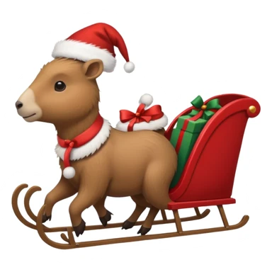  capybaras pulling a sleigh with santa hats sticker