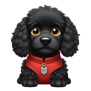 solid black fluffy puppy wearing red vest sticker